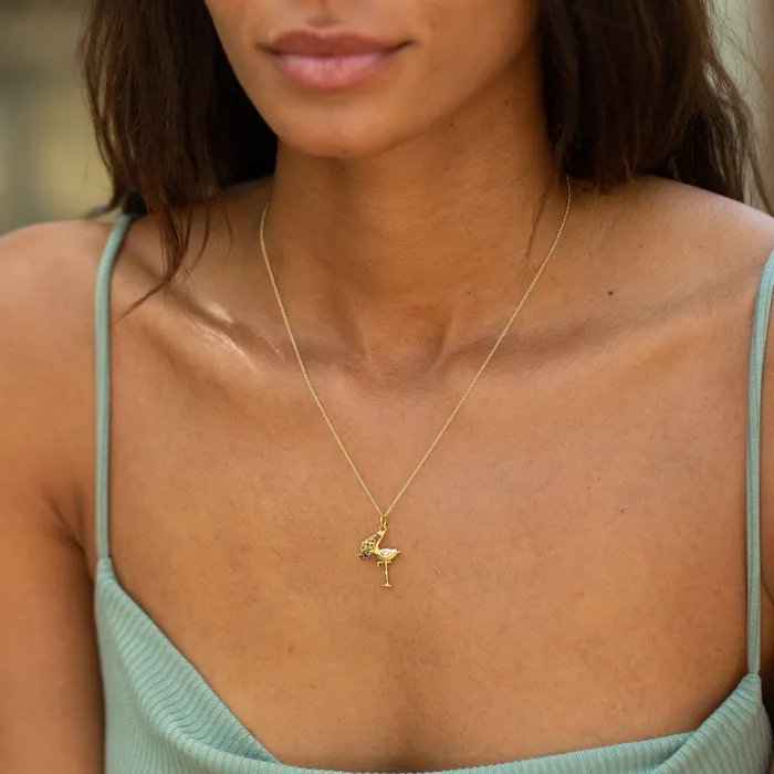 Necklaces The FB White Gold Birthstone Stork Necklace Fox Bond Originals