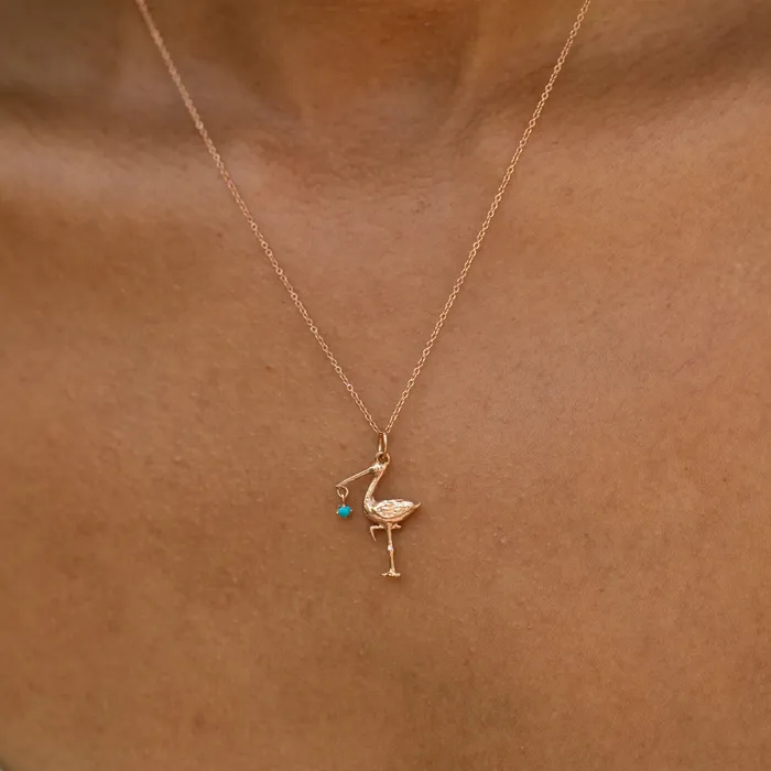 Necklaces The FB White Gold Birthstone Stork Necklace Fox Bond Originals