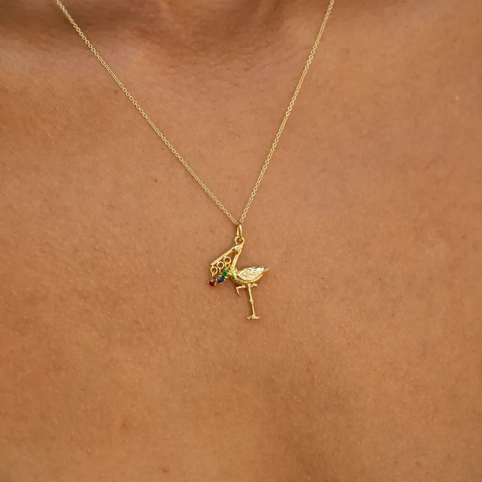 Necklaces The FB White Gold Birthstone Stork Necklace Fox Bond Originals