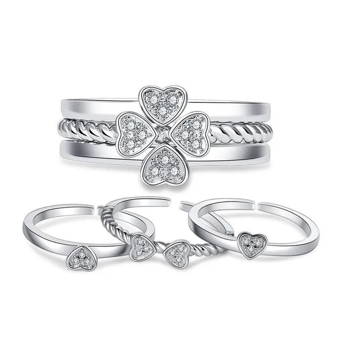 Necklaces Three In One Four Leaf Clover Rings for BFF worldnetgifts