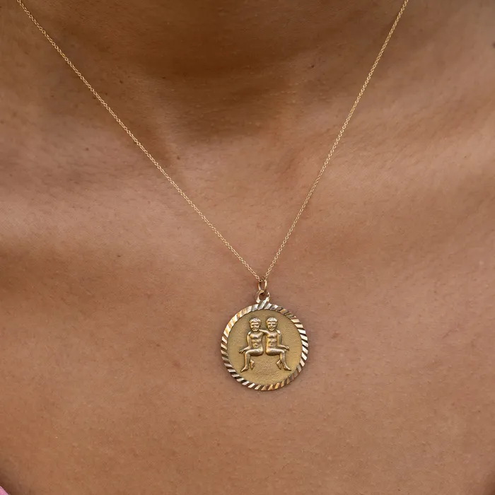 Necklaces Vintage English Large 9k Gemini Zodiac Pendant