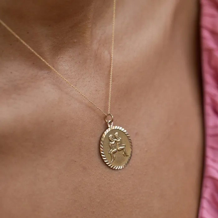 Necklaces Vintage English Large 9k Gemini Zodiac Pendant