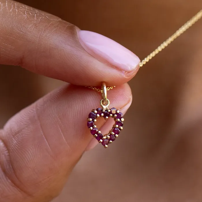Necklaces Vintage Petite Pink Sapphire Heart and 14K Gold Charm