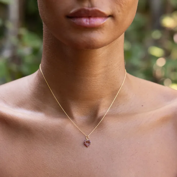 Necklaces Vintage Petite Pink Sapphire Heart and 14K Gold Charm