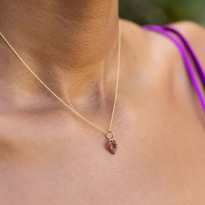 Necklaces Vintage Petite Pink Sapphire Heart and 14K Gold Charm