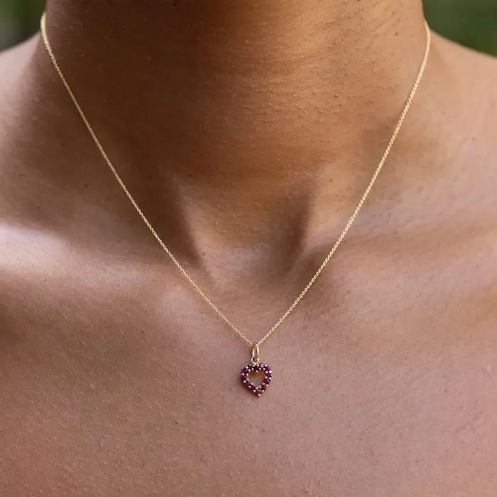 Necklaces Vintage Petite Pink Sapphire Heart and 14K Gold Charm