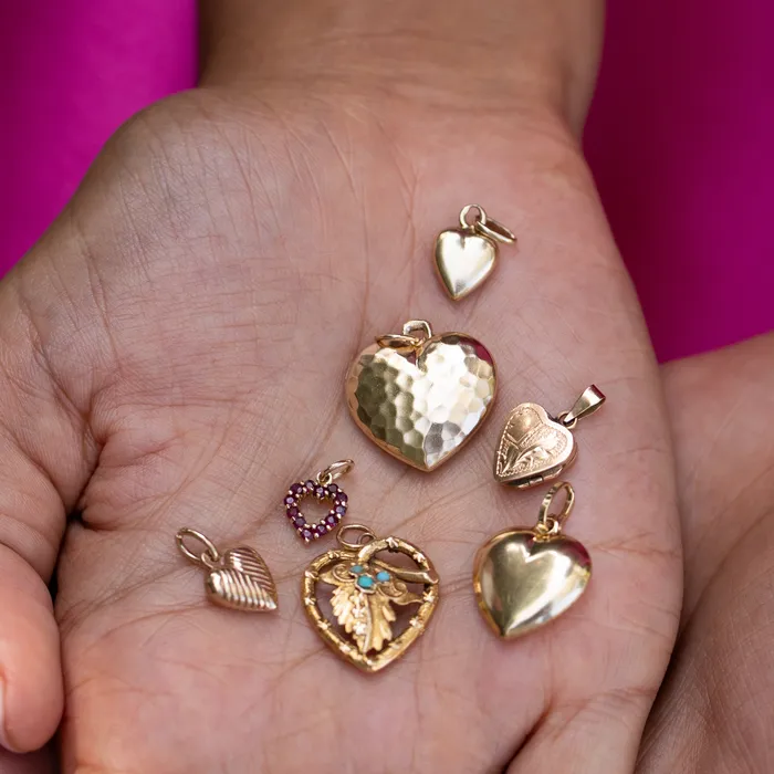 Necklaces Vintage Petite Pink Sapphire Heart and 14K Gold Charm