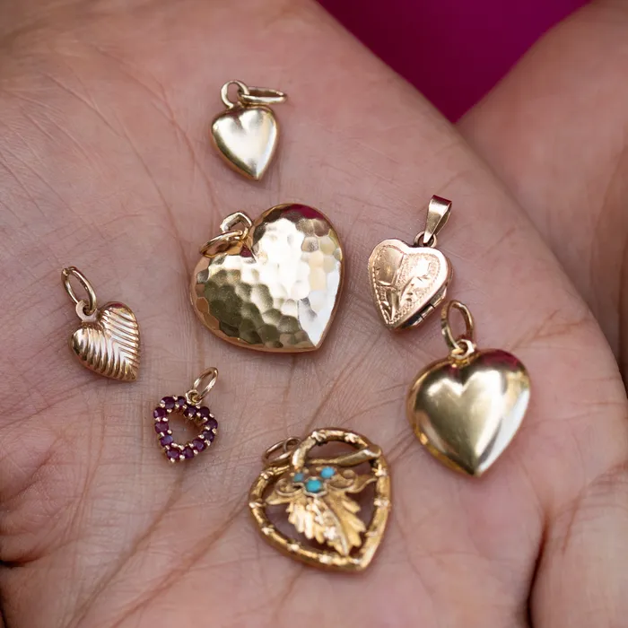 Necklaces Vintage Petite Pink Sapphire Heart and 14K Gold Charm