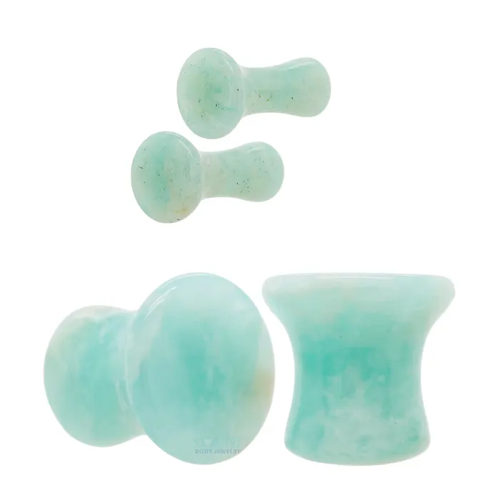 Oracle Body Jewelry Earrings Mayan Style Stone Plugs Amazonite