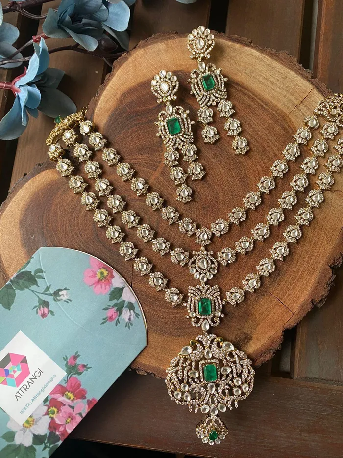PreStyled Sets attrangi Hazoori 3 Layer Bridal Heavy Polki Set Antique Gold