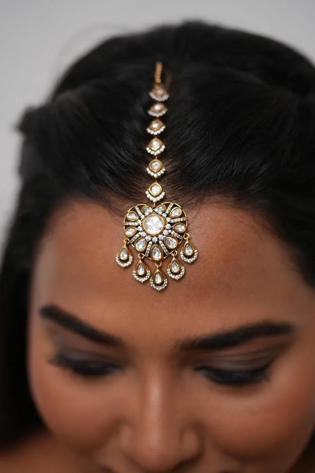 PreStyled Sets Kasliwal Antique Gold Moissanite Indian Maangtika Attrangi PreStyled Sets Kasliwal Antique Gold Moissanite Indian Maangtika Attrangi