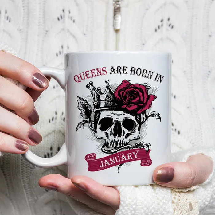 Queens Are Born In JanuaryDecember Skull Mug Zapps Clothing Earrings