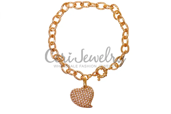 Red Bracelets B7119 Pave Heart Charm 18K Gold Swarovski Elements Bracelet