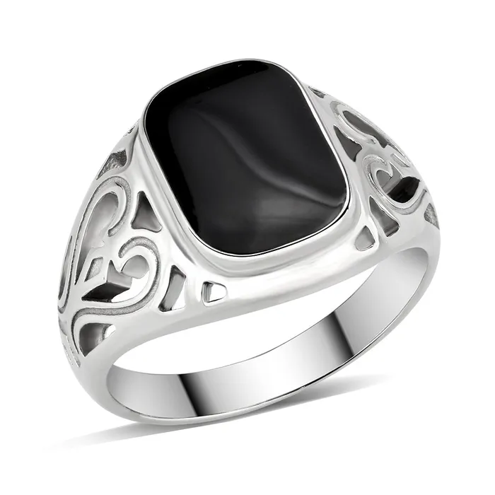 Rings CJ3753 Wholesale Mens Stainless Steel Epoxy Jet Black Heart Filigree Ring Green Rings CJ3753 Wholesale Mens Stainless Steel Epoxy Jet Black Heart Filigree Ring Green