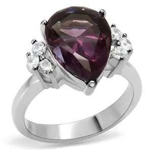 Rings Green CJ7860OS Wholesale Stainless Steel Amethyst CZ Ring