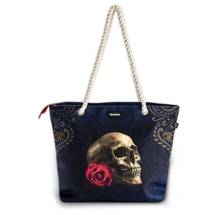 Rings Skullistic Rose Skull Navy Shoulder Beach Bag