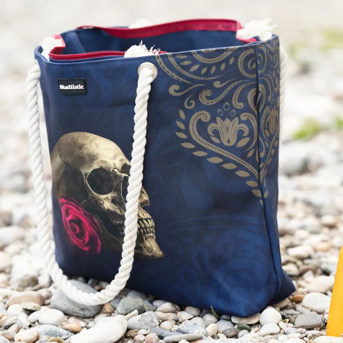 Rings Skullistic Rose Skull Navy Shoulder Beach Bag