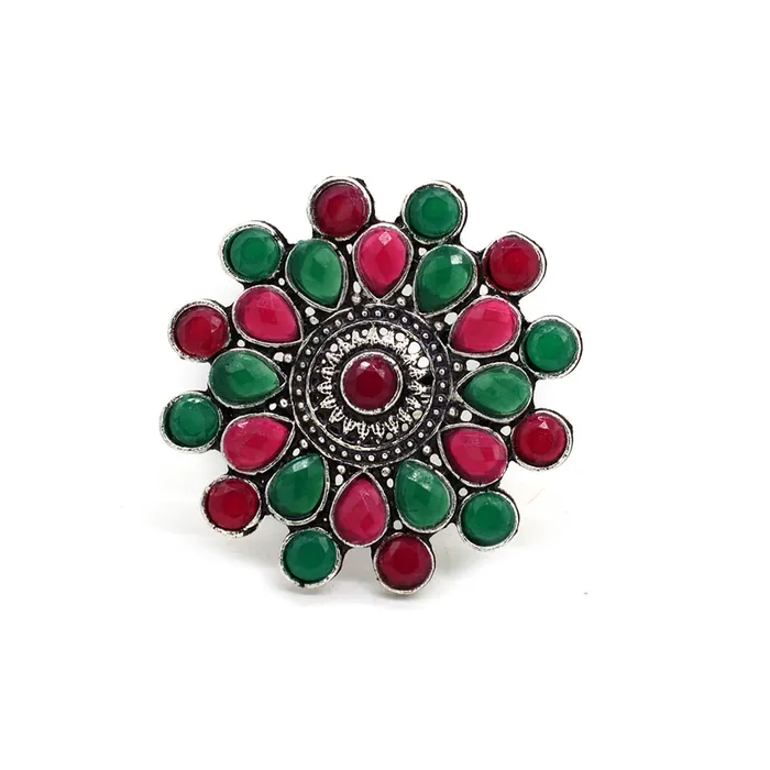 Rings Vani Multi Colored Stone Silver Ring Teejh