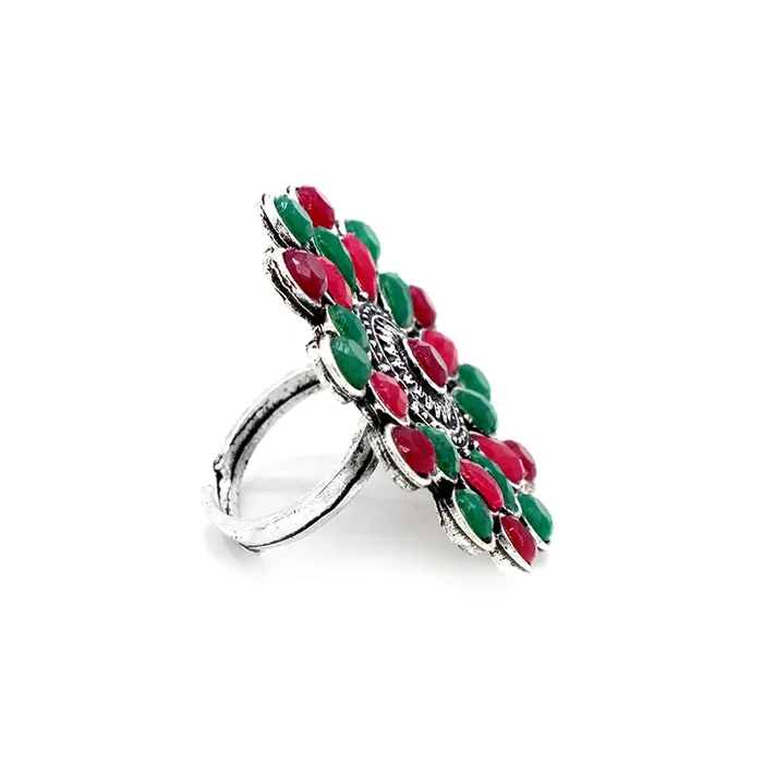 Rings Vani Multi Colored Stone Silver Ring Teejh