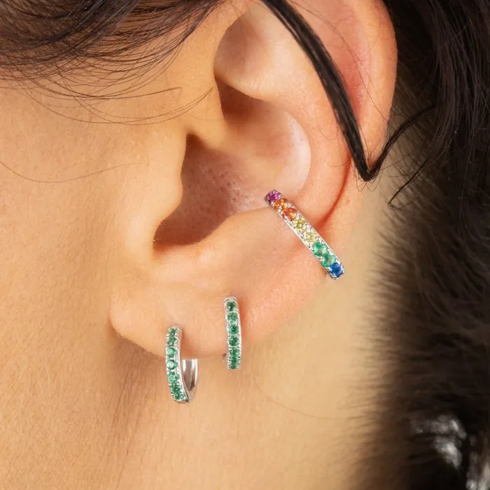 Scream Pretty Earrings Huggie Earrings with Green Stones Scream Pretty Earrings Huggie Earrings with Green Stones