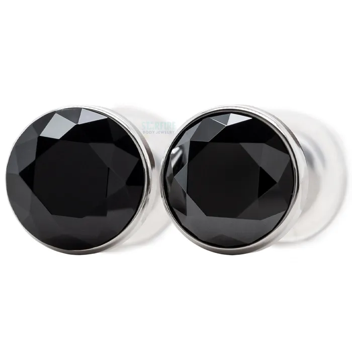 Single Gem BIG BLING Plugs Eyelets with BrilliantCut Gem Black Anatometal Rings Single Gem BIG BLING Plugs Eyelets with BrilliantCut Gem Black Anatometal Rings