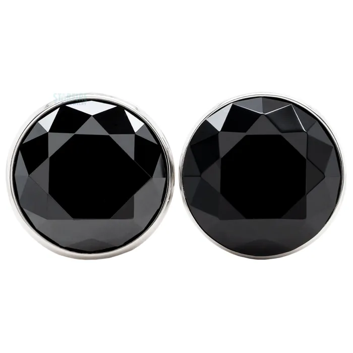 Single Gem BIG BLING Plugs Eyelets with BrilliantCut Gem Black Anatometal Rings