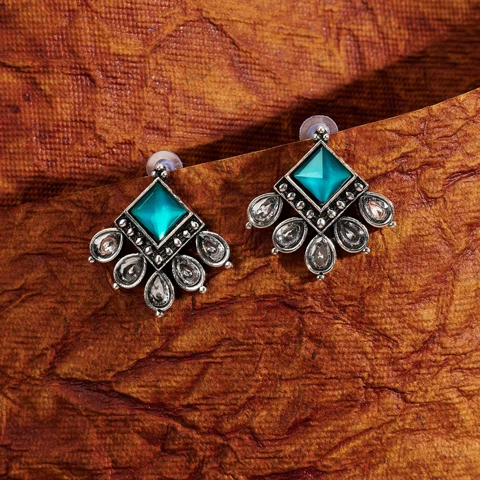 Teejh Earrings Teejh Charulatha Teal Silver Oxidised Earrings