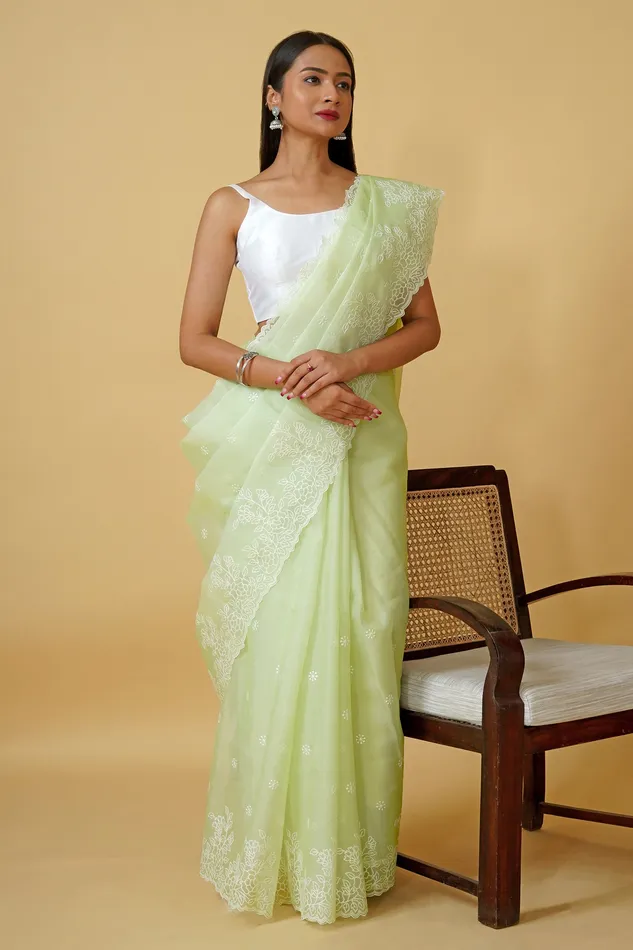 Teejh Earrings Teejh Rabiya Embroidered Organza Saree