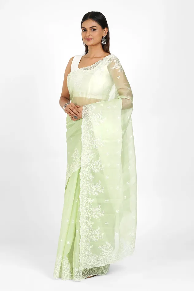Teejh Earrings Teejh Rabiya Embroidered Organza Saree
