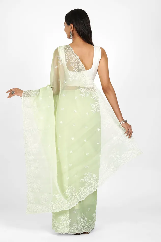 Teejh Earrings Teejh Rabiya Embroidered Organza Saree
