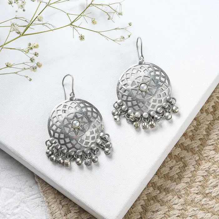 Teejh Earrings Teejh Siranshi Pearl Silver Oxidised Ghungroo Earrings