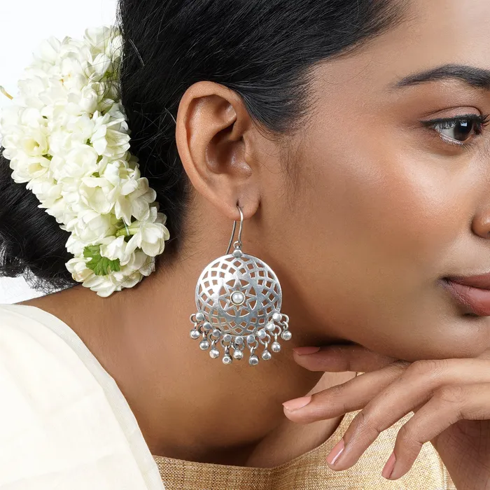 Teejh Earrings Teejh Siranshi Pearl Silver Oxidised Ghungroo Earrings