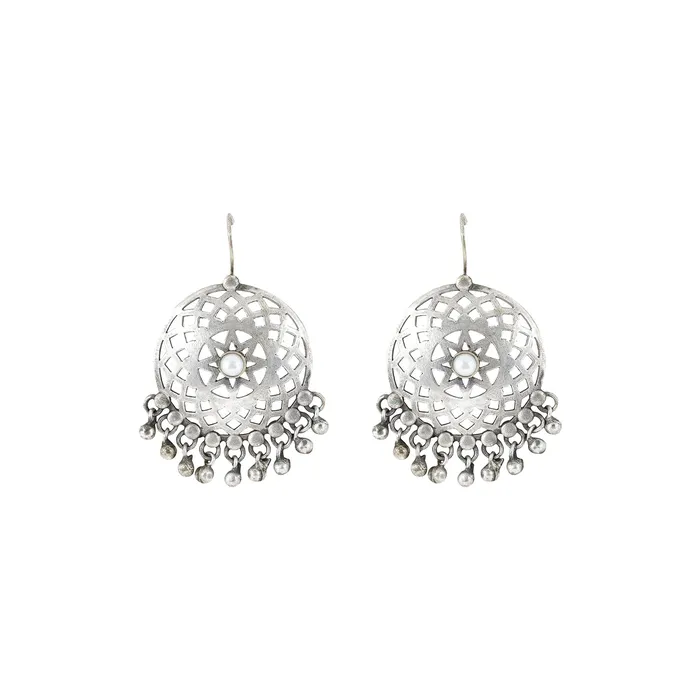 Teejh Earrings Teejh Siranshi Pearl Silver Oxidised Ghungroo Earrings