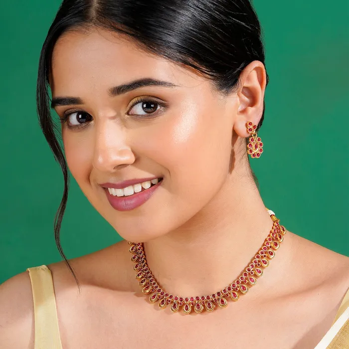 Teejh Necklaces Teejh Aishani Ruby Gold Necklace Set