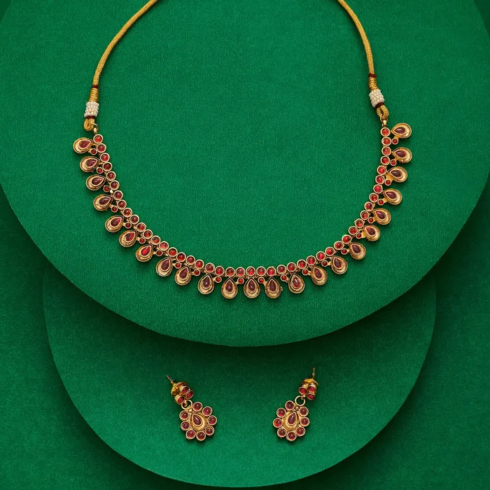 Teejh Necklaces Teejh Aishani Ruby Gold Necklace Set