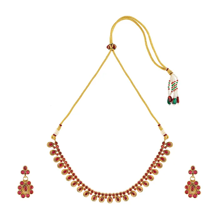 Teejh Necklaces Teejh Aishani Ruby Gold Necklace Set