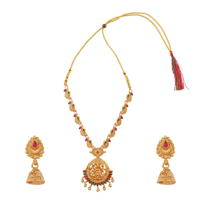 Teejh Necklaces Teejh Karthika Gold Red And Green Layered Necklace Set