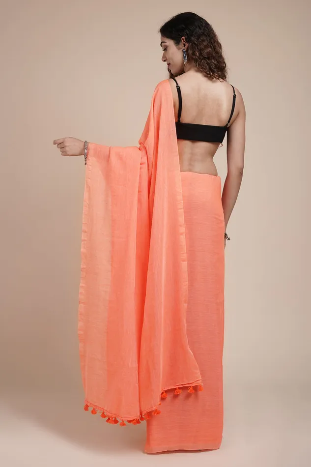 Teejh Orange Peach Mulmul Saree Teejh Earrings