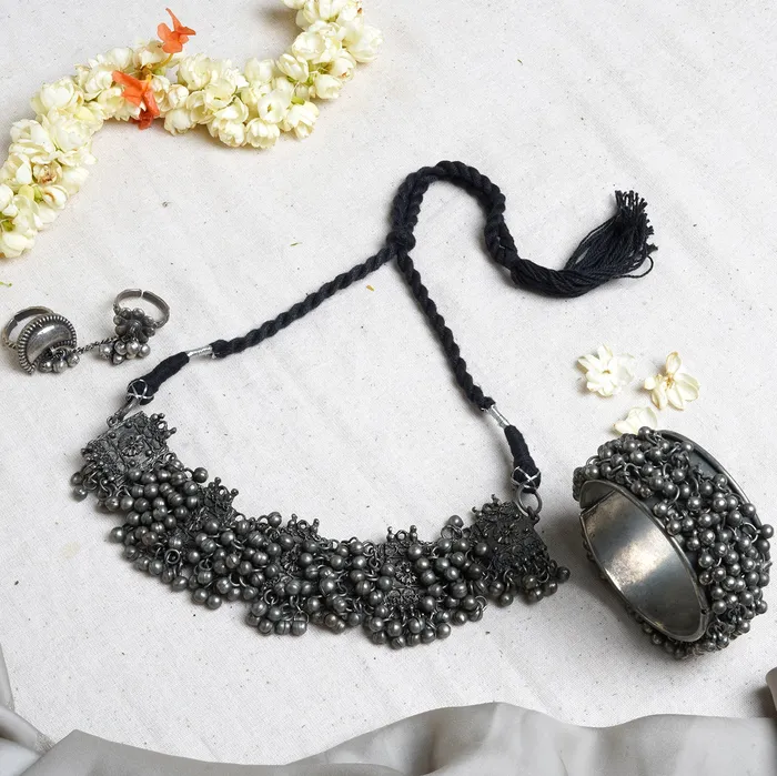 Teejh Rings Teejh Kamakshi Silver Oxidised Jewelry Gift Set