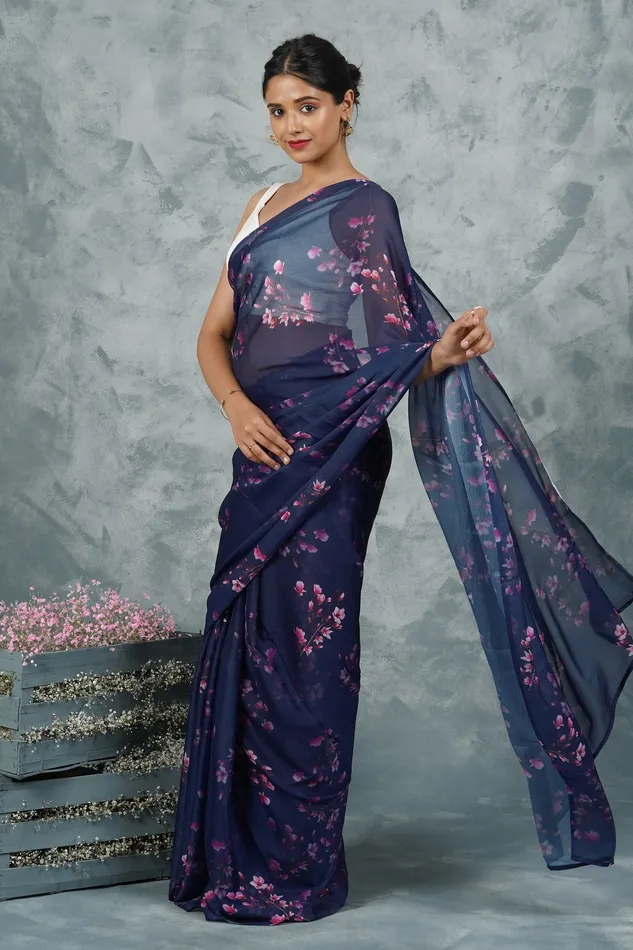 Teejh Starry Night Elegance Digital Print Chiffon Saree Teejh Earrings