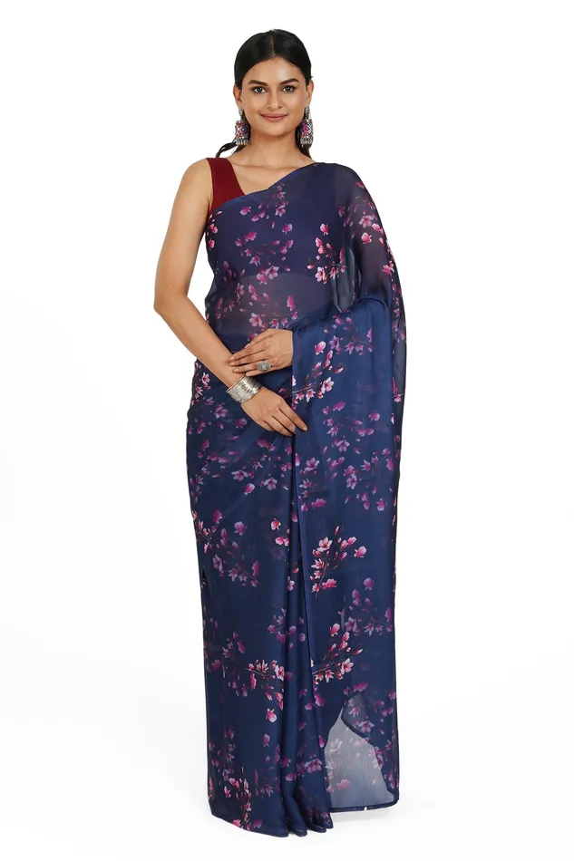 Teejh Starry Night Elegance Digital Print Chiffon Saree Teejh Earrings