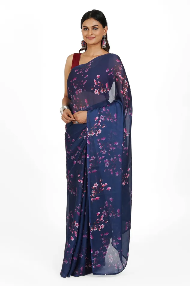 Teejh Starry Night Elegance Digital Print Chiffon Saree Teejh Earrings