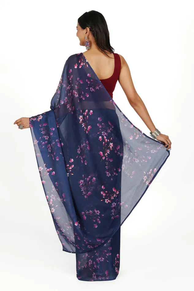 Teejh Starry Night Elegance Digital Print Chiffon Saree Teejh Earrings