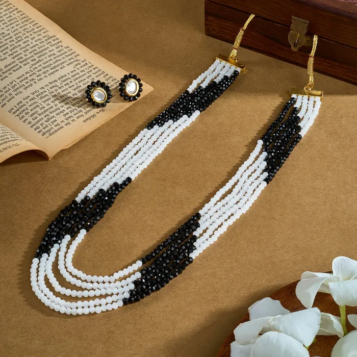 Teejh Teejh Anmol White and Black beaded Necklace set Necklaces