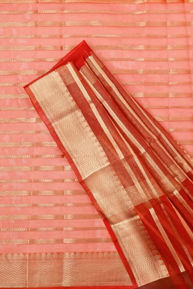 Teejh Teejh Kashi Bright Red Organza Lining Saree Earrings