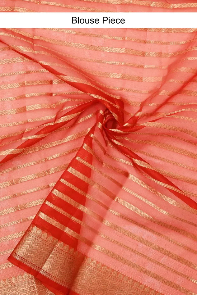 Teejh Teejh Kashi Bright Red Organza Lining Saree Earrings