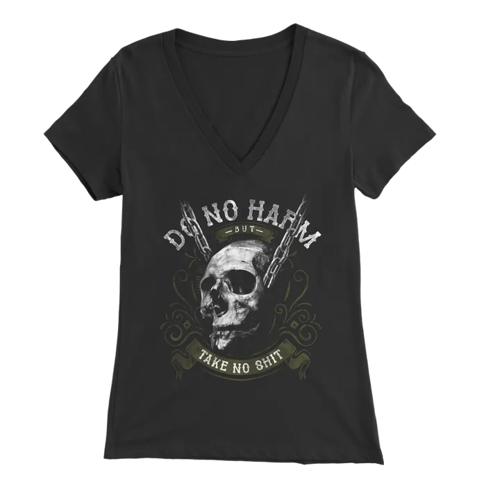 teelaunch Rings Do No Harm Skull Apparel Womens Vneck
