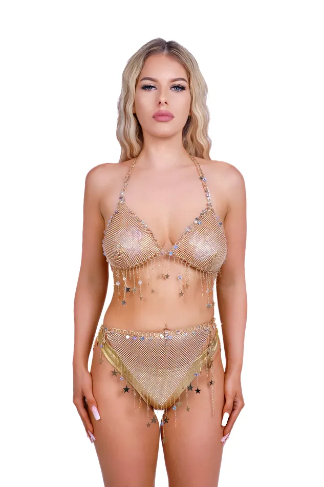 THE LUMI SHOP Earrings Gold Butterfly Rhinestone Mesh Set 2 pcs