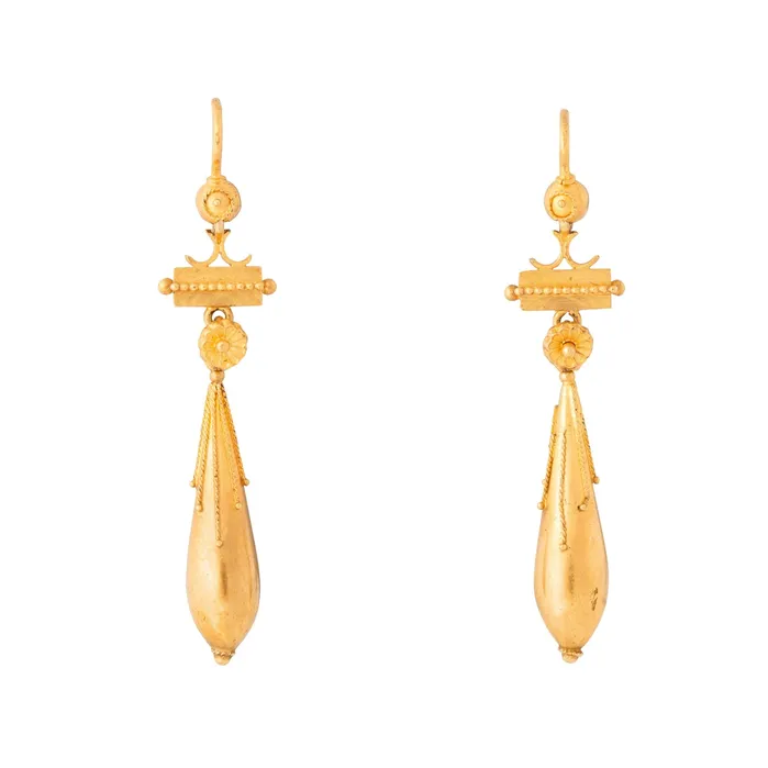 Victorian Etruscan Revival 18k Gold Earrings Antique Earrings