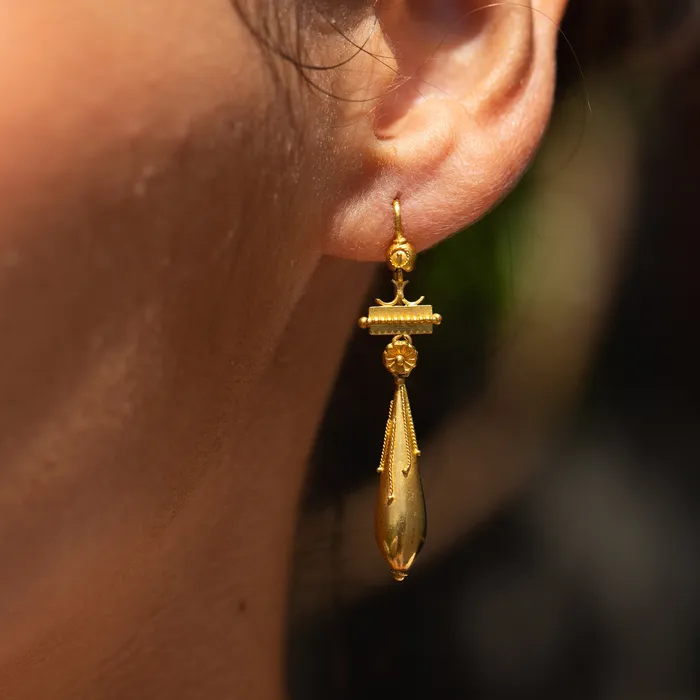 Victorian Etruscan Revival 18k Gold Earrings Antique Earrings